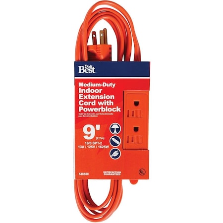 All-Source SPT-2 Extension Cord, 16 AWG, Indoor, 16/3, 3 Outlets, Orange, 9 ft OP-PT2163-9-OR